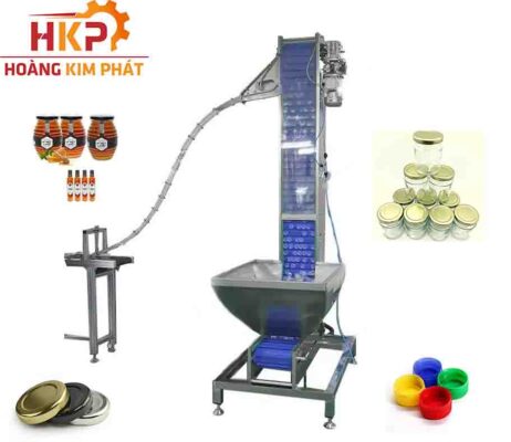 Băng tải cấp nắp tự động.
