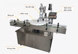 Câu tạo máy siết nắp mâm xoay tự động.