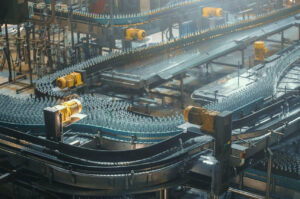 conveyor belt beer in bottles brewery factory industrial production line 2DR7X3H