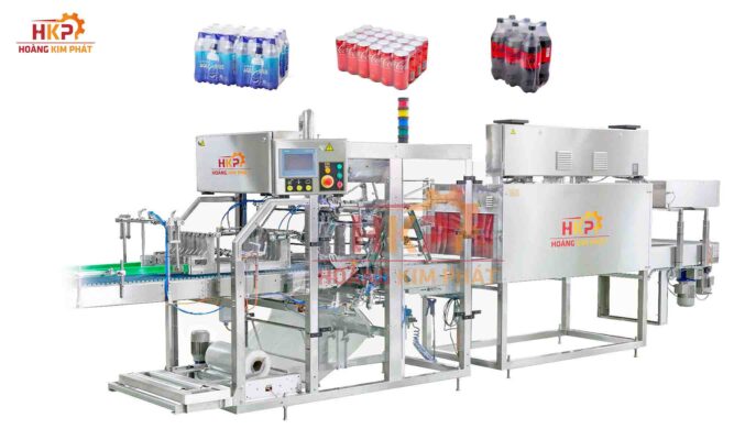 Day chuyền Máy co màng đóng lốc chai tự động